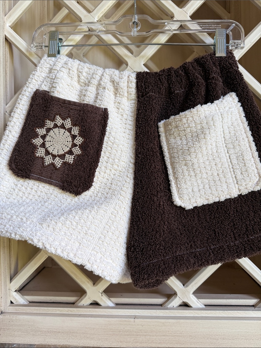 Two-Tone Brown and Cream Terry Surf Shorts with Embroidered Detail - Picture 3 of 3